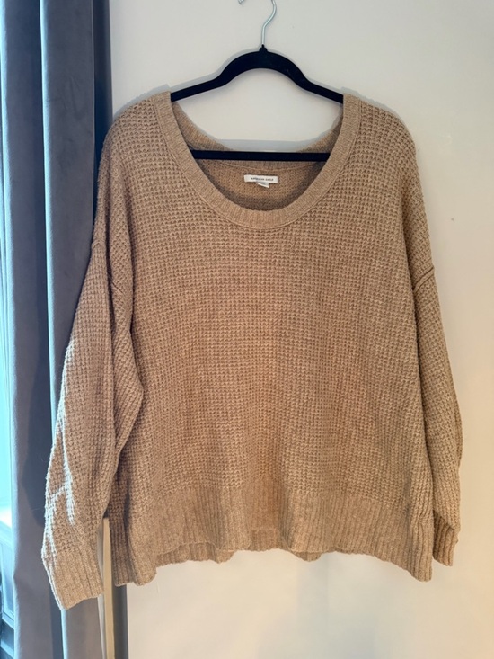 American Eagle Outfitters Sweaters - American Eagle Waffle Knit Sweater Tan Oversized Small Cozy
